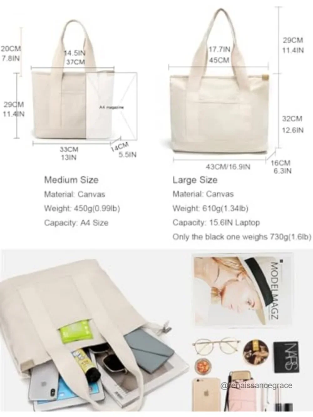 Canvas Tote Bag Women Top Handle Satchel Large Capacity Handbag Work Travel